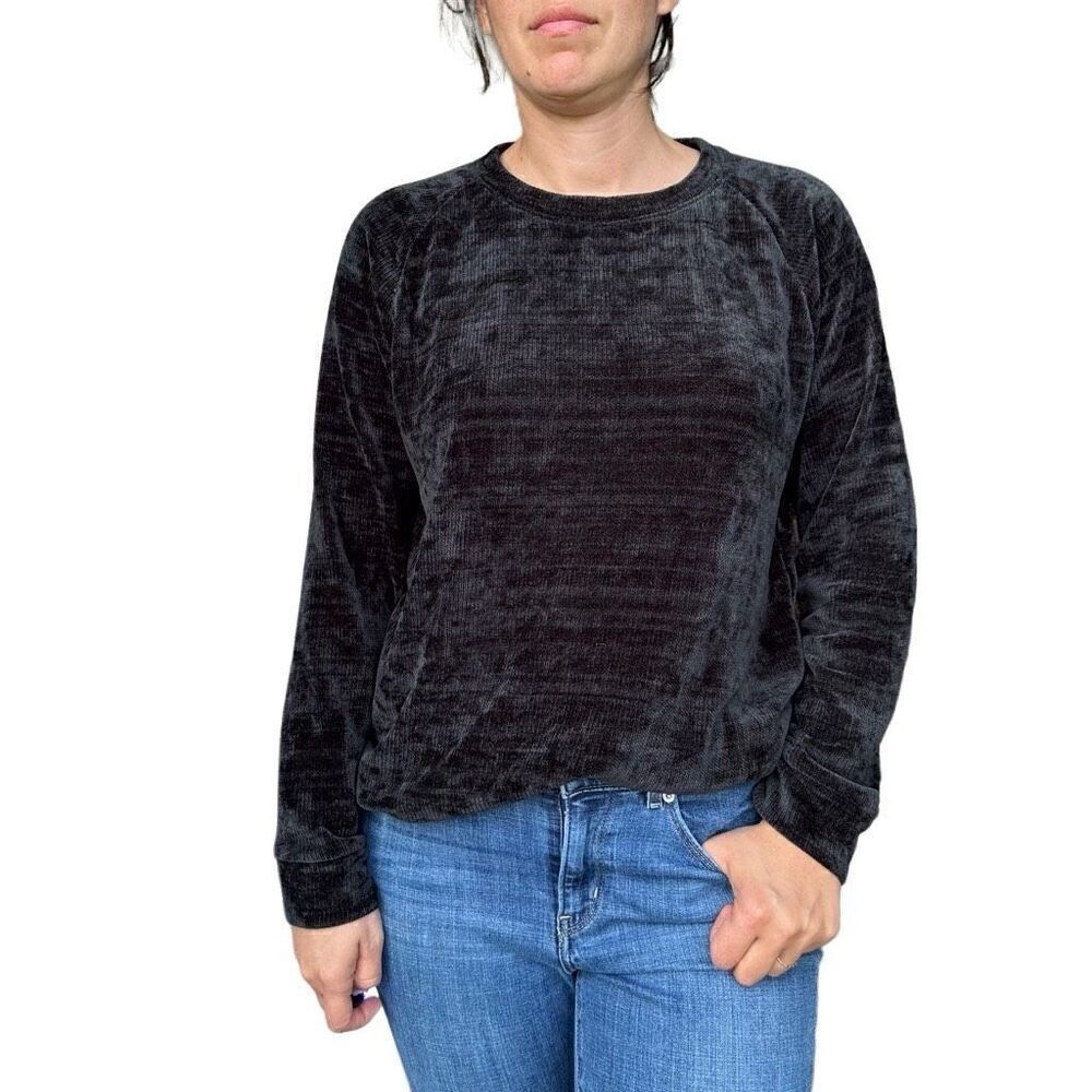 Bobi Los Angeles Revolve Black Plush Velvet Crewneck Pullover Size Medium Casual